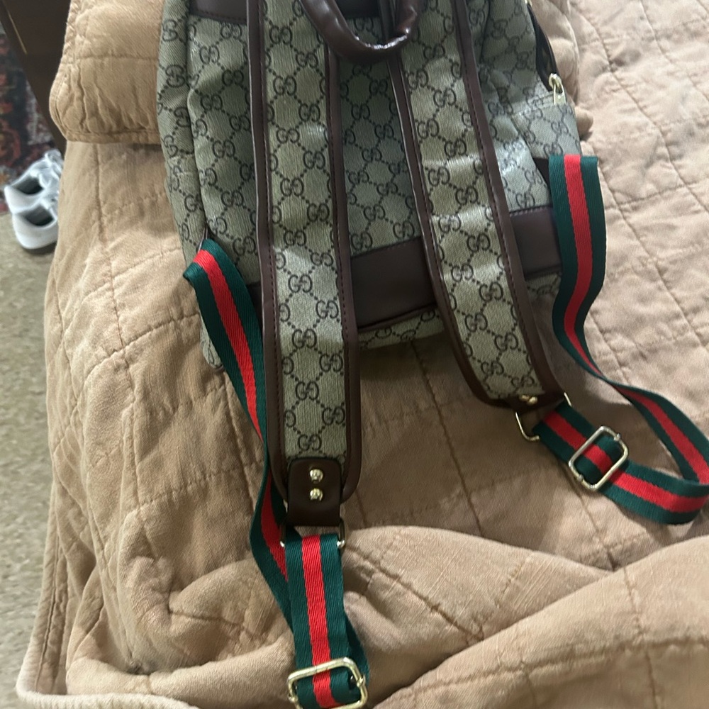 Gucci Signature Brown and Green Backpack
